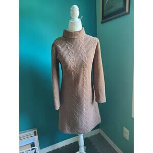 Womens Vintage 60s Mod Sheath Dress Medium Cable Knit Chocolate Brown Turtleneck